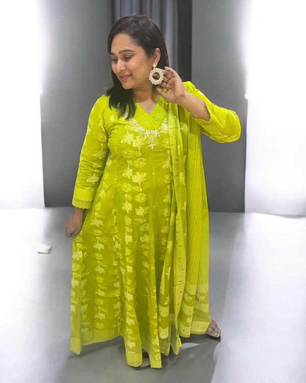 Parrot Green Laksha Anarkali suit set