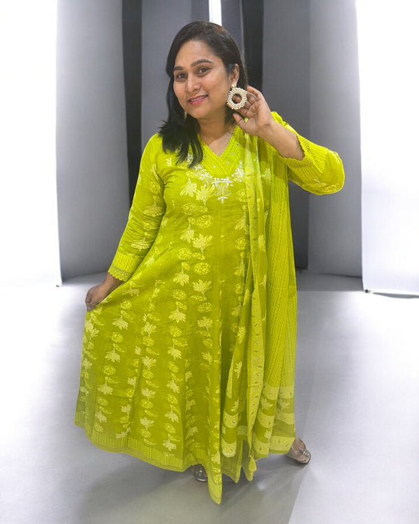 Parrot Green Laksha Anarkali suit set