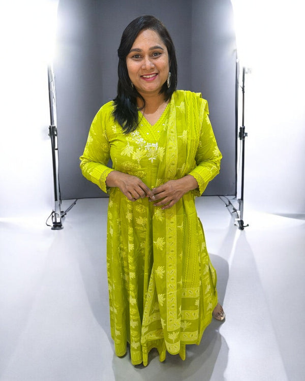 Parrot Green Laksha Anarkali suit set