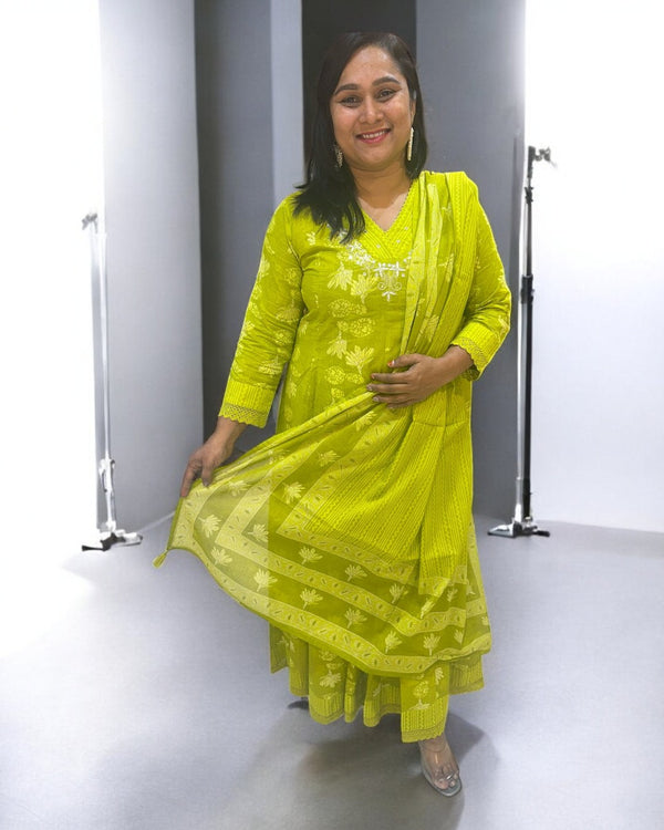 Parrot Green Laksha Anarkali suit set