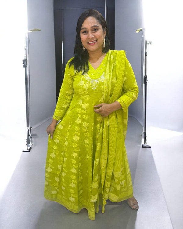 Parrot Green Laksha Anarkali suit set
