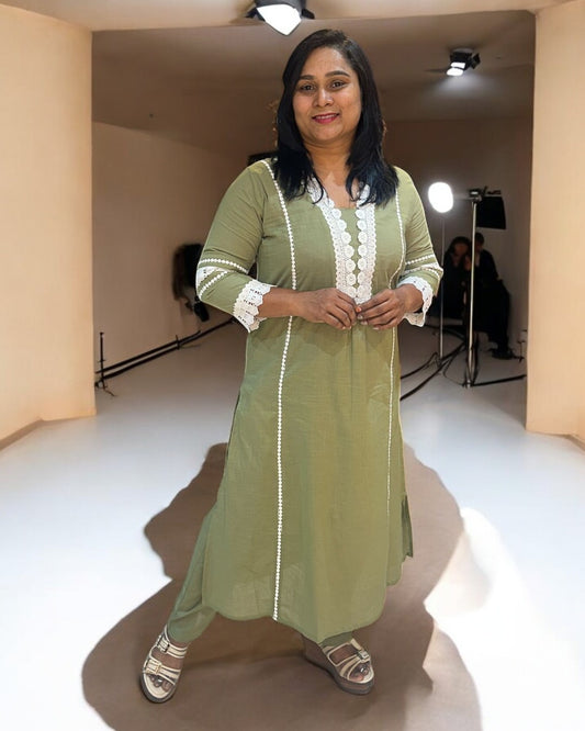 Light Olive green Manya Slub Cotton Co-ord set