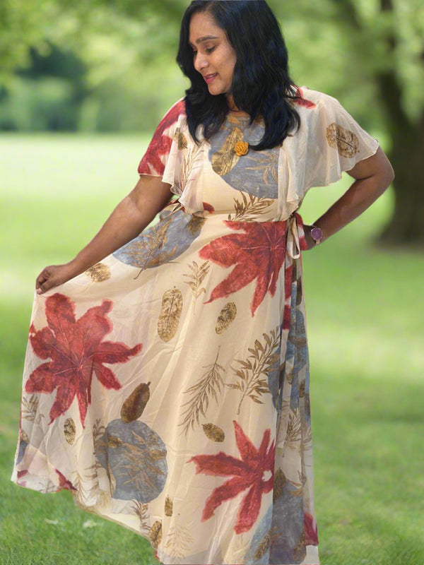 Beige Dhara Chiffon floral dress - Gown