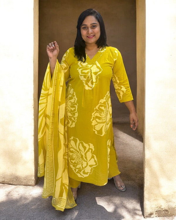 Lime zest yellow Banhi Cotton Suit set