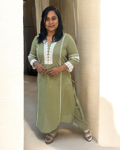 Light Olive green Manya Slub Cotton Co-ord set