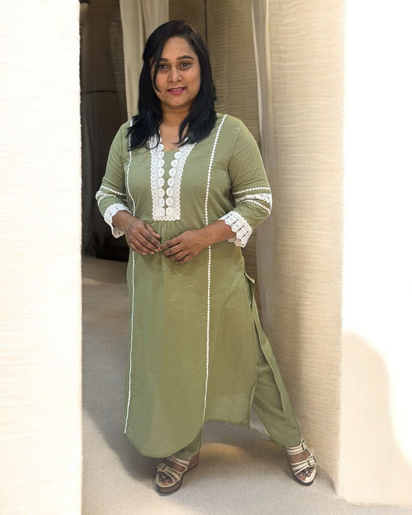 Light Olive green Manya Slub Cotton Co-ord set
