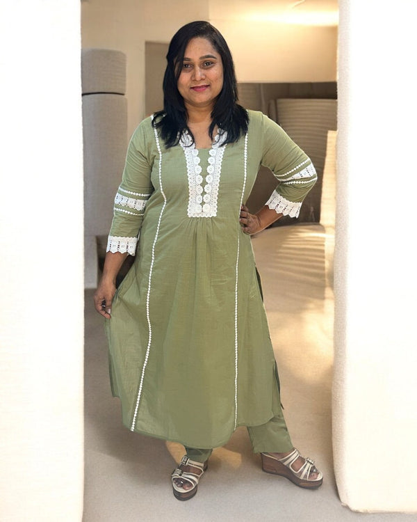 Light Olive green Manya Slub Cotton Co-ord set
