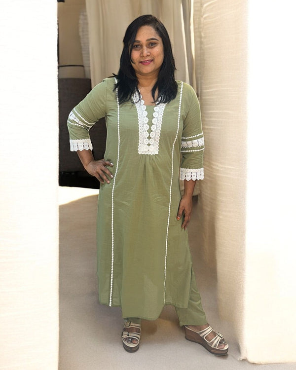 Light Olive green Manya Slub Cotton Co-ord set