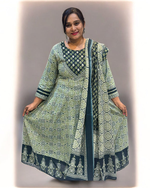 Green Mayura Ajrakh Cotton Anarkali Suit (Copy)