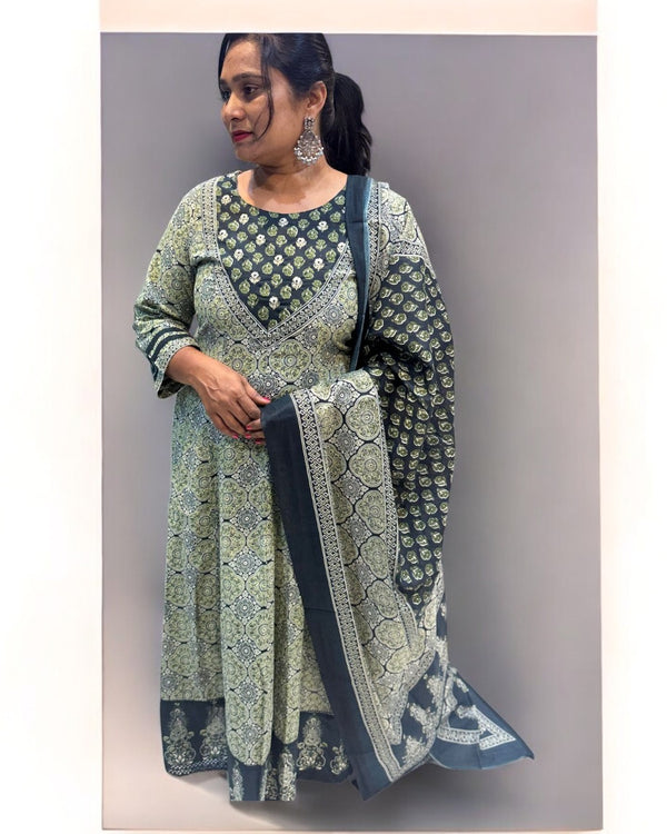 Green Mayura Ajrakh Cotton Anarkali Suit (Copy)