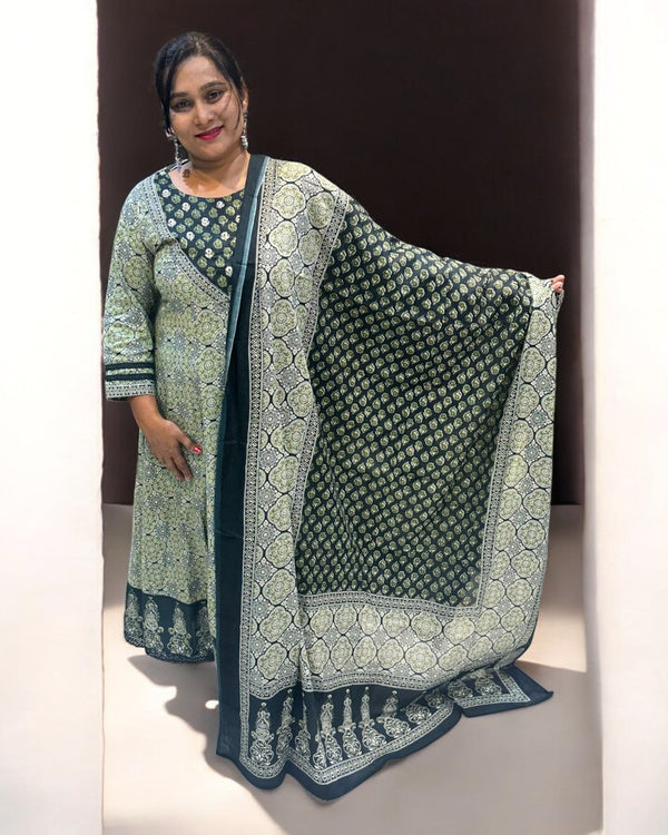 Green Mayura Ajrakh Cotton Anarkali Suit (Copy)