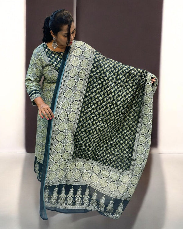 Green Mayura Ajrakh Cotton Anarkali Suit (Copy)