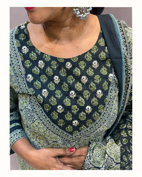 Green Mayura Ajrakh Cotton Anarkali Suit (Copy)