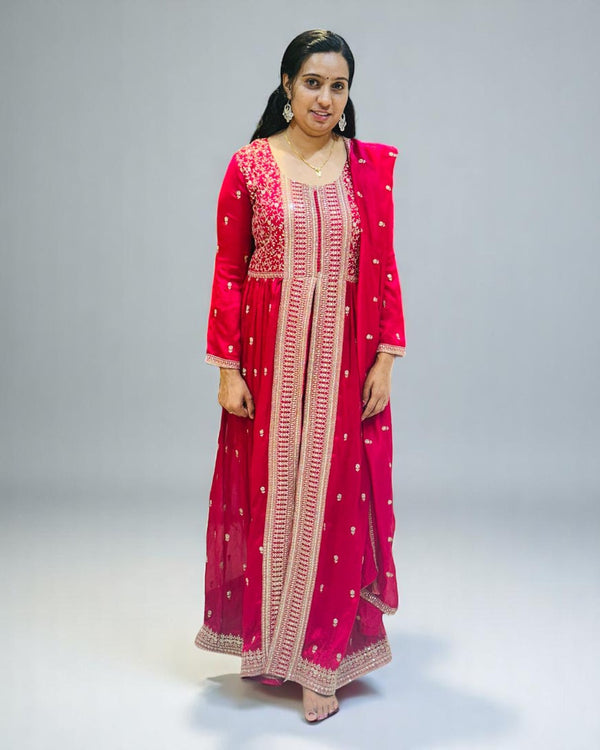 Wine Ziva Vichitra silk Anarkali Suit set