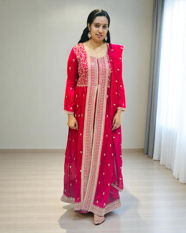 Wine Ziva Vichitra silk Anarkali Suit set