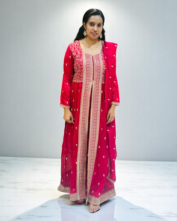 Wine Ziva Vichitra silk Anarkali Suit set