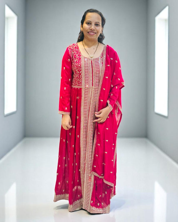 Wine Ziva Vichitra silk Anarkali Suit set