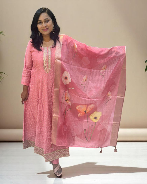 Onion Pink Rina Silk Anarkali set