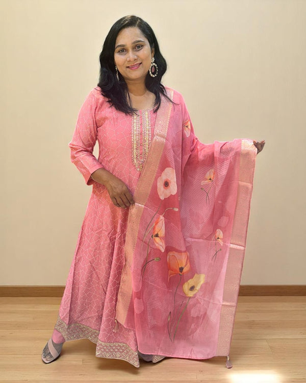 Onion Pink Rina Silk Anarkali set