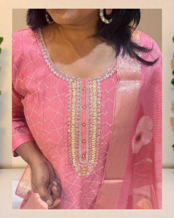 Onion Pink Rina Silk Anarkali set