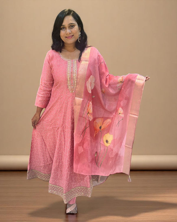 Onion Pink Rina Silk Anarkali set