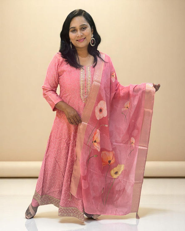 Onion Pink Rina Silk Anarkali set