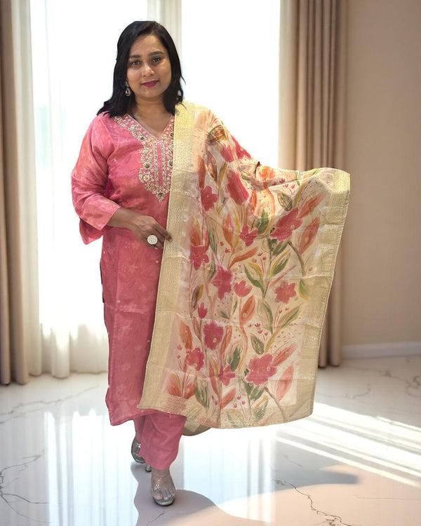 Onion Pink Nadia Tissue Organza suit set