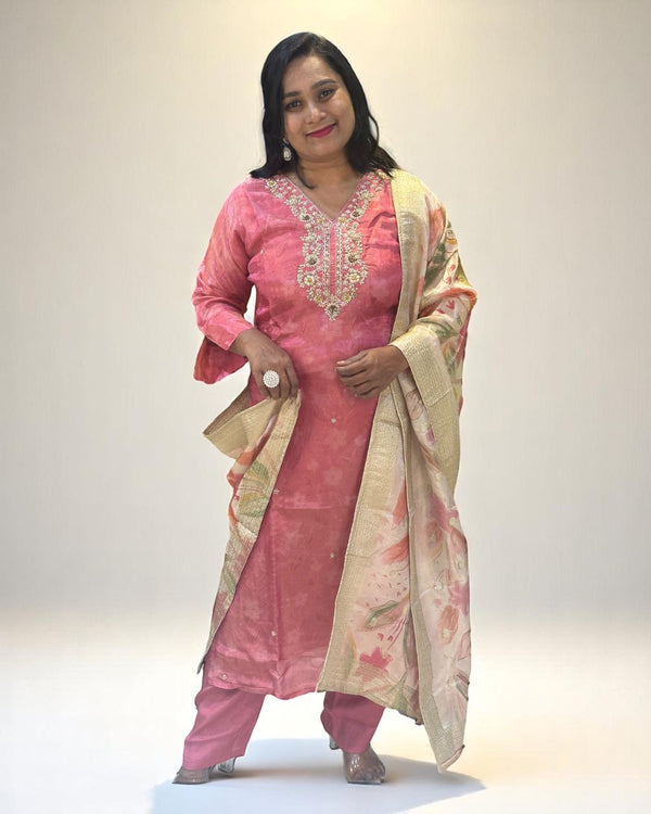 Onion Pink Nadia Tissue Organza suit set