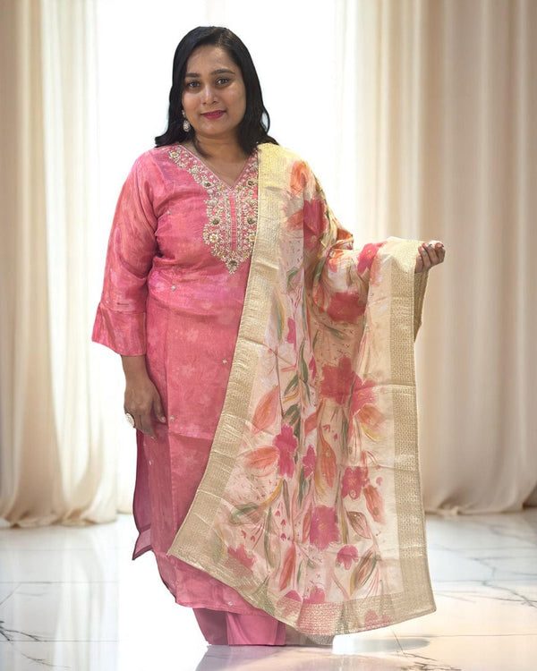 Onion Pink Nadia Tissue Organza suit set
