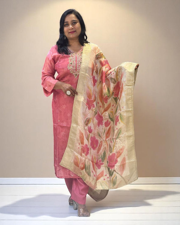 Onion Pink Nadia Tissue Organza suit set