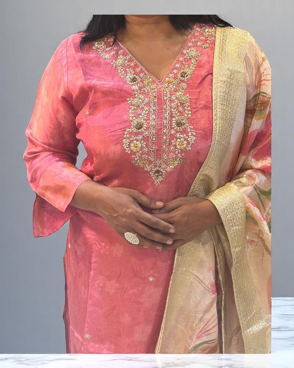 Onion Pink Nadia Tissue Organza suit set