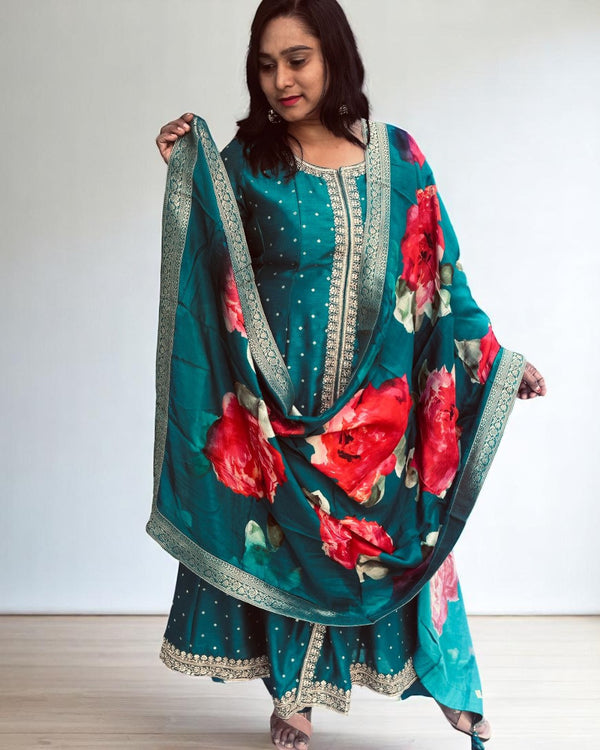 Peacock green Paree Anarkali suit set