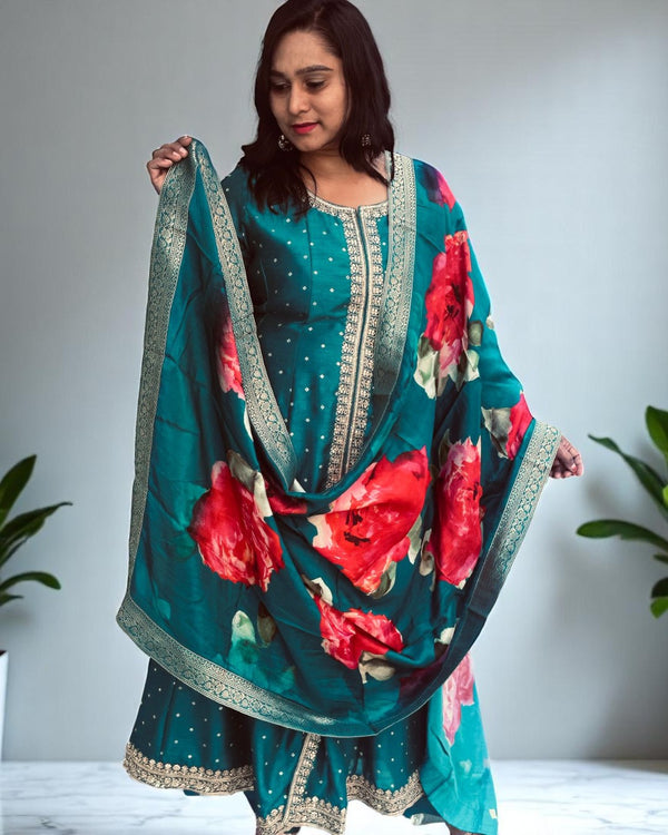 Peacock green Paree Anarkali suit set