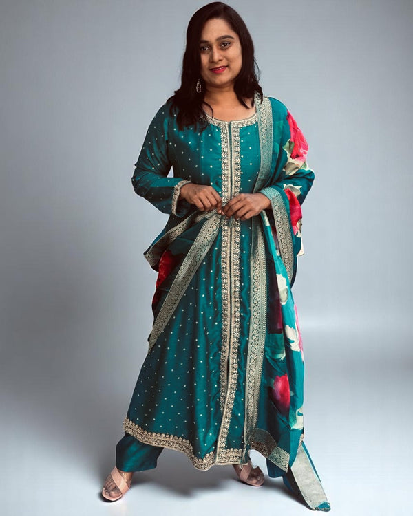 Peacock green Paree Anarkali suit set