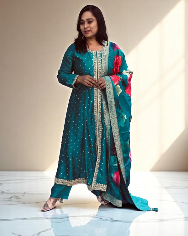 Peacock green Paree Anarkali suit set