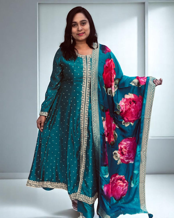 Peacock green Paree Anarkali suit set