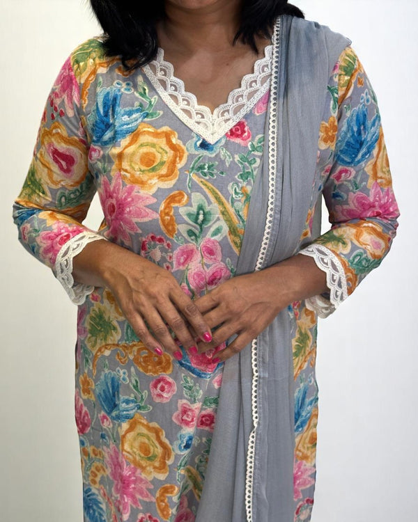 Grey Vija Flex cotton suit set