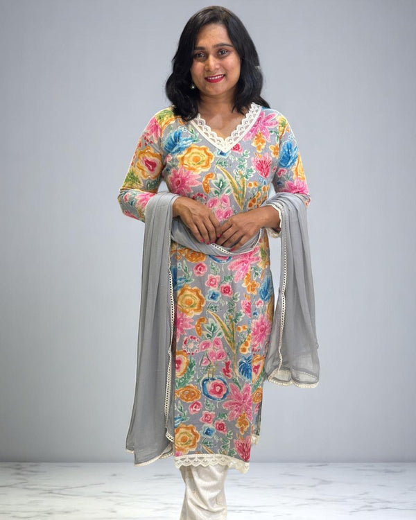 Grey Vija Flex cotton suit set