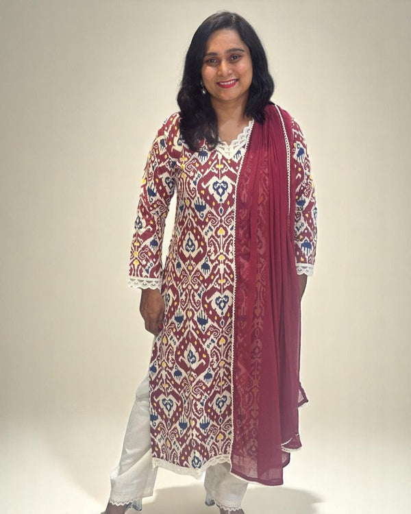 Maroon Esha Flex cotton suit set