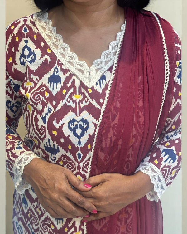Maroon Esha Flex cotton suit set