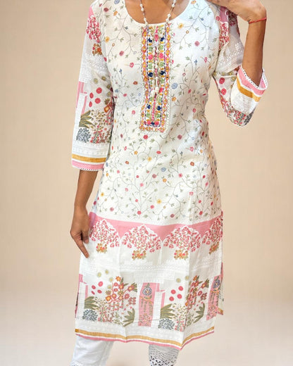 White Saya Cotton Kurta