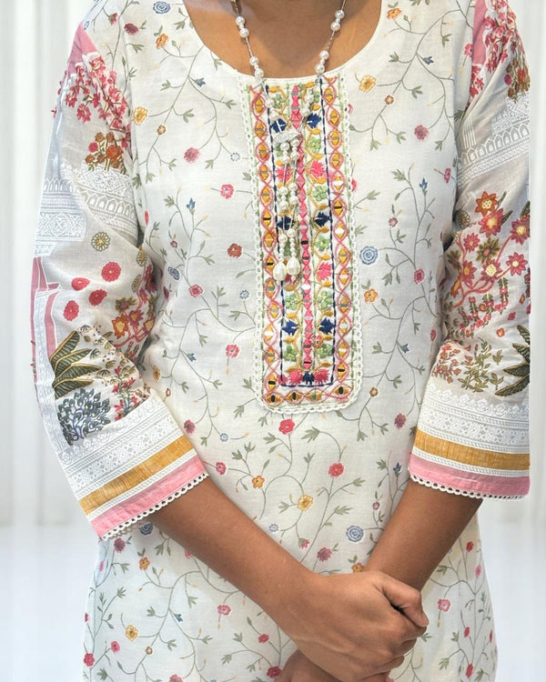 White Saya Cotton Kurta