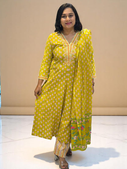Greenish Yellow Fella Anarkali suit set