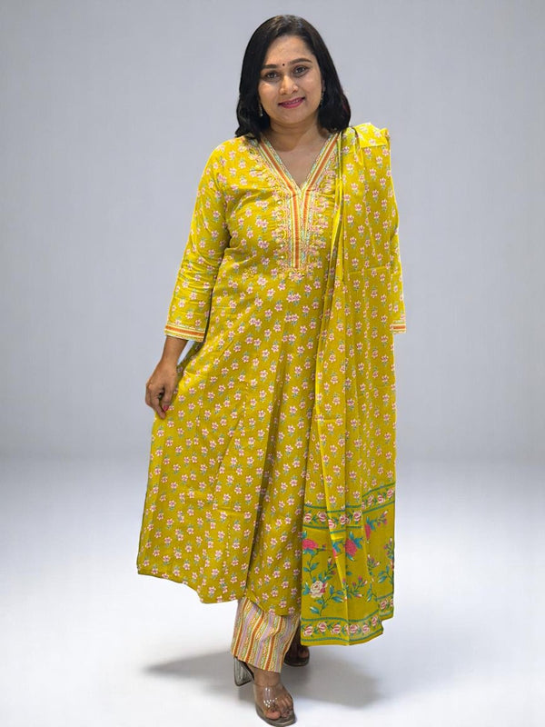 Greenish Yellow Fella Anarkali suit set