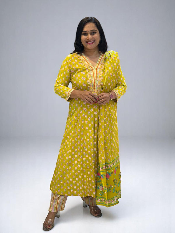 Greenish Yellow Fella Anarkali suit set