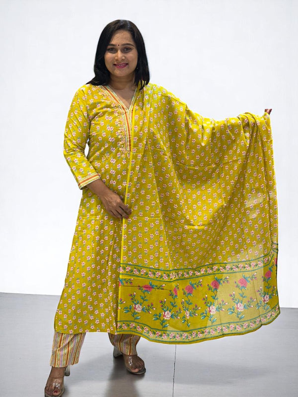 Greenish Yellow Fella Anarkali suit set