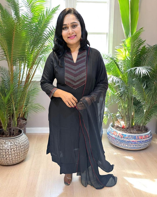 Black Tia Slub Cotton suit set