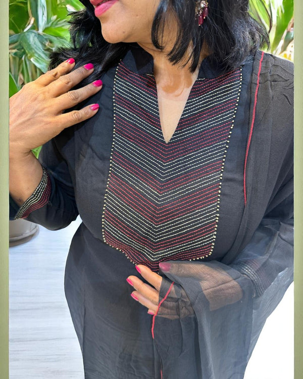 Black Tia Slub Cotton suit set