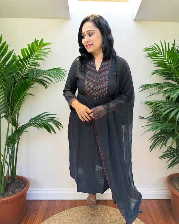 Black Tia Slub Cotton suit set