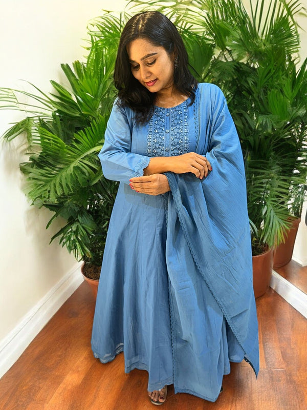 Blue Vinni Mul chanderi Anarkali Suit